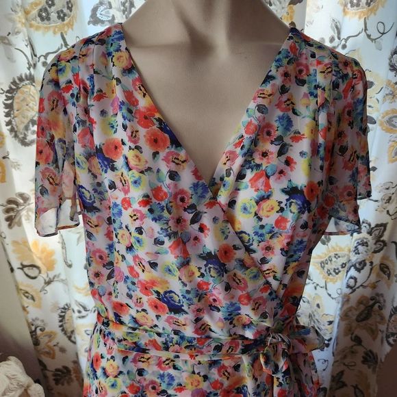Tahari Multicolor Floral Wrap Dress - Picture 4 of 16